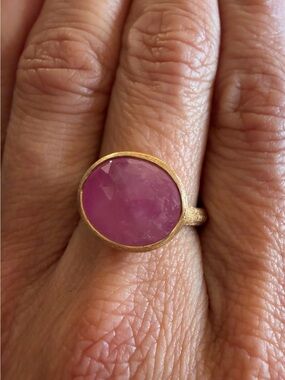 Marco Bicego Jaipur 18K Yellow Gold Pink Rose Cut Gemstone Ring Size 7.5 | 7.0g